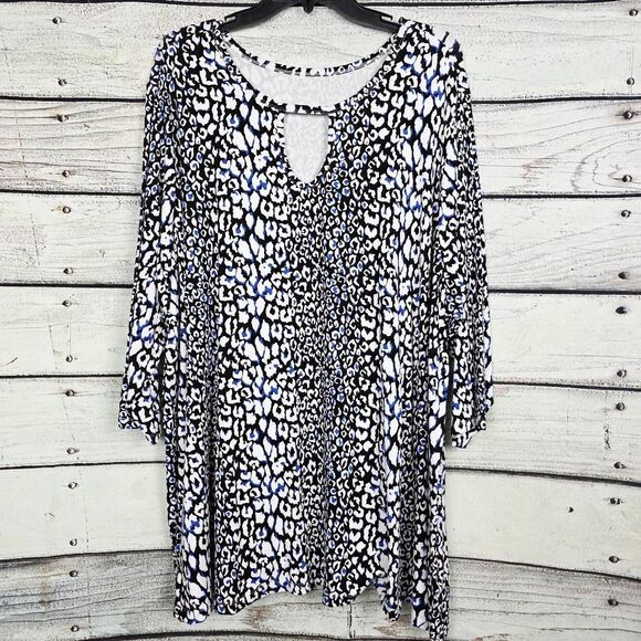 Jessica London Black White Blue Animal Print Tunic Top 30/32 - Picture 1 of 8